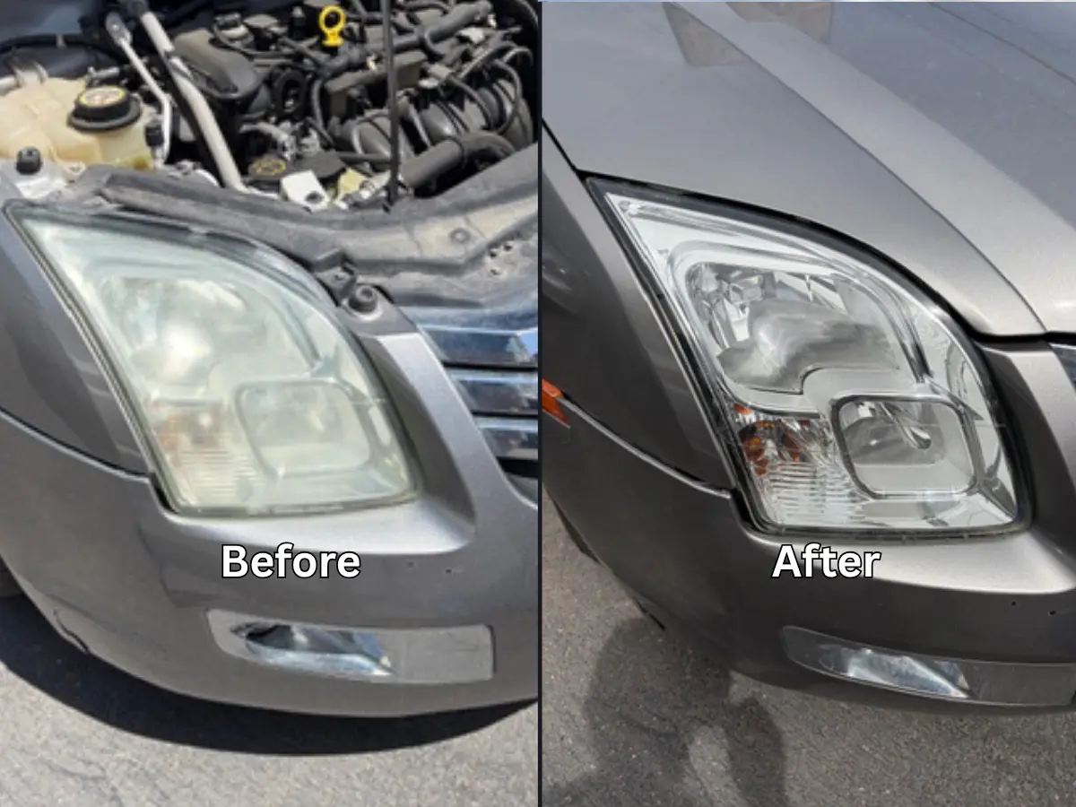 Headlight restoration before and after — Ford Fusion — full clarity restored