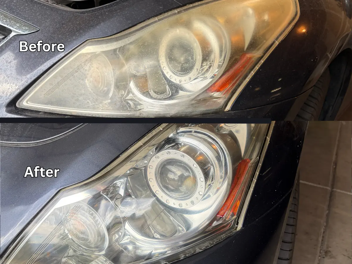 Headlight restoration before and after — Infiniti projector headlights restored
