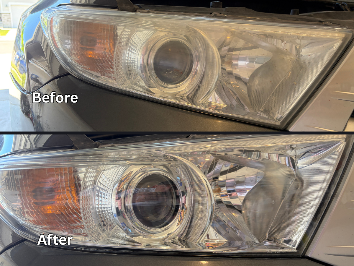 Headlight restoration before and after — Kia Optima — projector headlight polished crystal clear