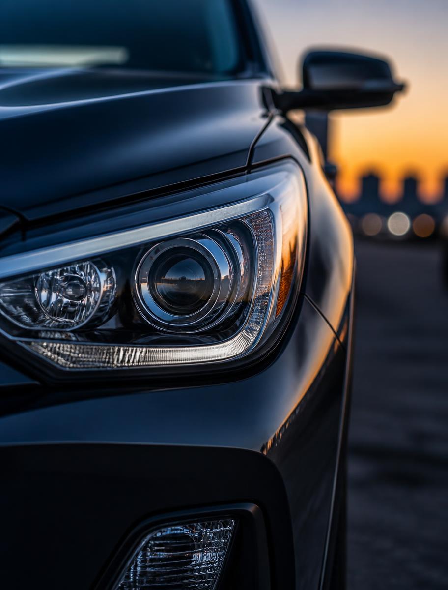 Clear headlight after restoration and ceramic coating on a modern crossover