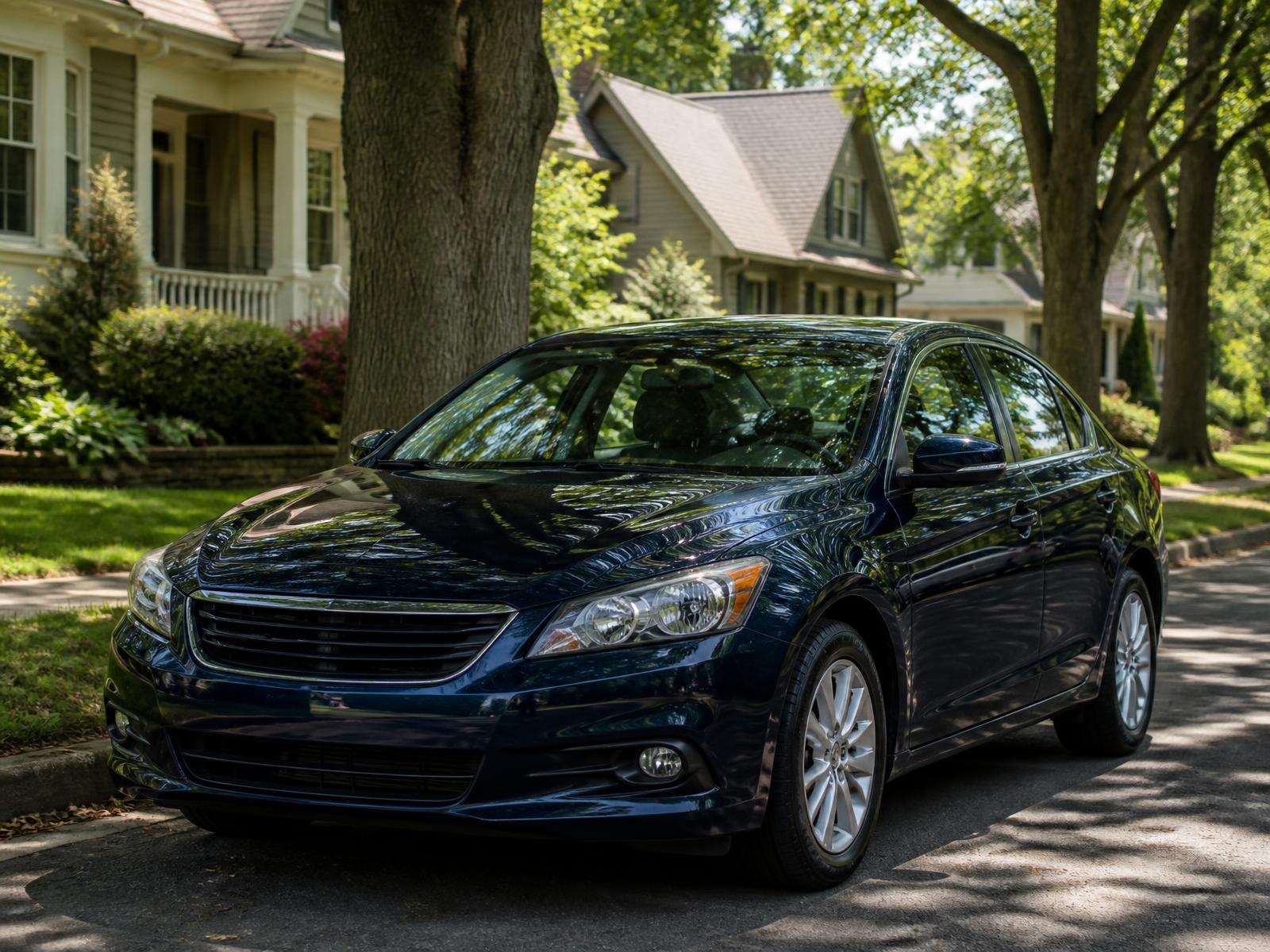Professional headlight restoration near Murray Park — sedan parked beneath mature trees in an established Murray neighborhood on a sunny day