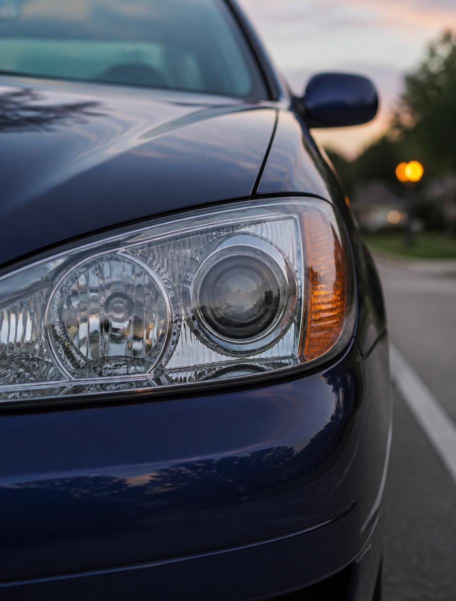 Clear headlight after restoration and ceramic coating on a family sedan